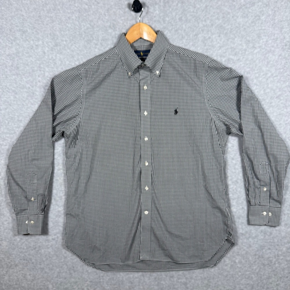 Polo Ralph Lauren Mens Gingham Button Down Shirt Black White 16.5 Large Preppy